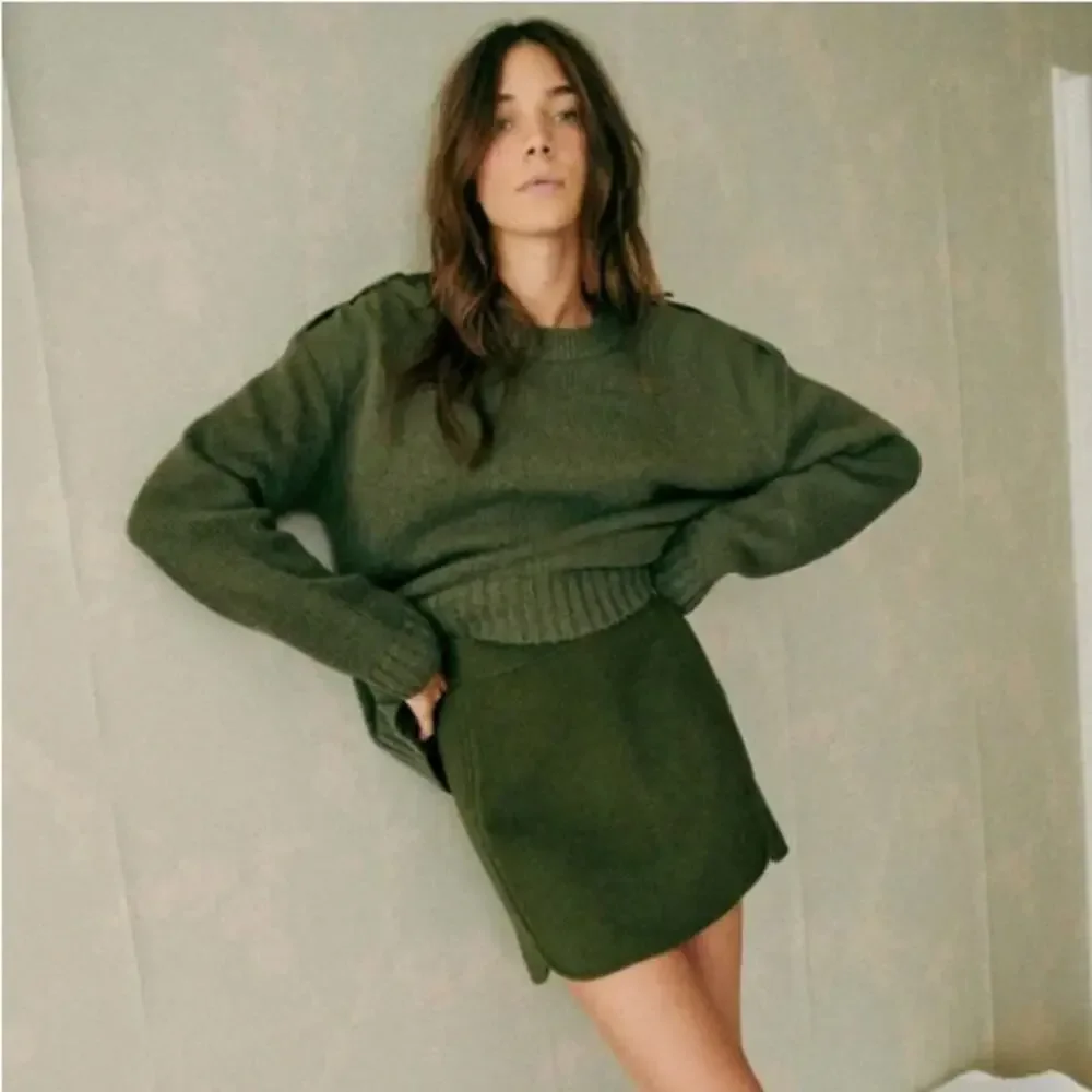 Sezane Ezra Wool Cotton Blend Jumper Sweater Khaki Olive Green Size XXS